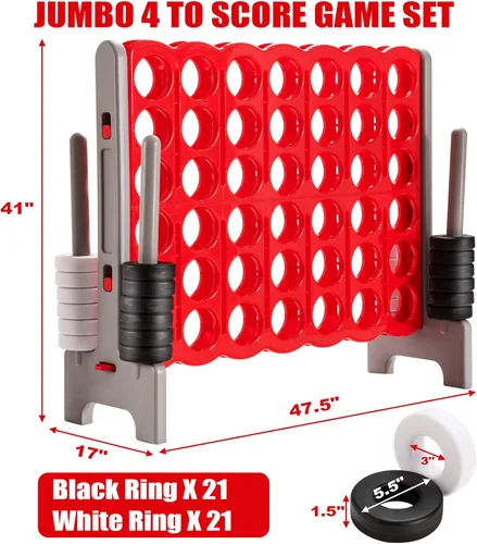 Miniatura 7 de ARLIME Juego gigante gigante de 4 en punta, juegos de patio trasero para niños y adultos, 4 en una fila con palanca de liberación rápida, 42 anillos