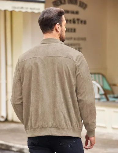 Miniatura 4 de COOFANDY Chaqueta bomber casual de ante para hombre, ligera, con cremallera completa, chaqueta de piel sintética vintage