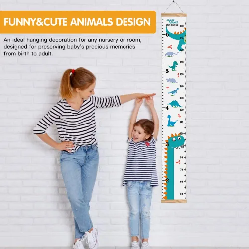 Miniatura 5 de Tabla de crecimiento para niños, tabla de altura para niños, niñas, bebés, lienzo y madera, tabla de altura de crecimiento extraíble, decoración
