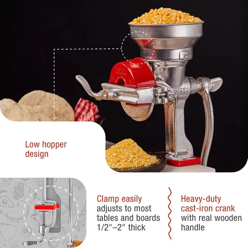 Miniatura 4 de Victoria molinillo manual para cereales profesional; molinillo para granos de maíz con sujeción para mesa con tolva inferior, de hierro fundido