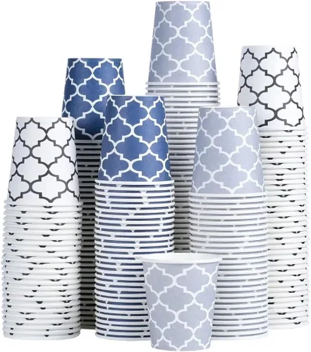 Clawsoff [Paquete de 300] Mini vasos de papel de 5 onzas, pequeños vasos de baño desechables para enjuague bucal de 5 onzas para supermercado, Azul