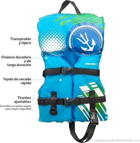 Miniatura 2 de Aqua Oceans 7 Life Jacket for Kids - US Coast Guard Approved Life Vest for Infant, Child & Youth Boys and Girls, Open-Side PFD for Boating, Swimming
