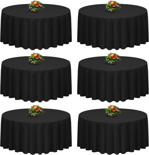 Paquete de 6 manteles redondos negros de poliéster de 90 pulgadas para mesas redondas, resistentes a las manchas y a las arrugas, lavables, para