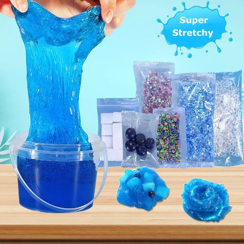 Miniatura 3 de Slime Cristalino Crujiente con Brillo de Cubo de Gelatina Azul Arándano Prefabricado, Incluye 6 Juegos de Complementos, Estimulación Sensorial