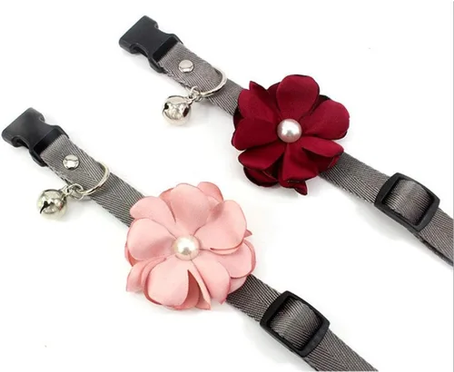 Miniatura 6 de Collar de perro y gato con flor de geranio, collar de nailon para cachorro con campana de perlas, accesorio de disfraz de Yorkie de Chihuahua