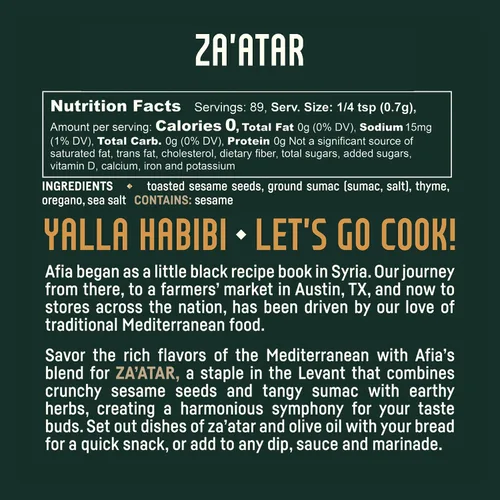 Miniatura 2 de Afia - Condimento Za'atar Mezclas de especias mediterráneas para manoushe, pan plano, condimento de hummus Especias prémium con notas superiores