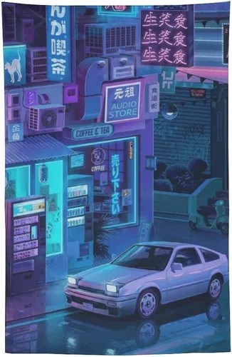 Miniatura 11 de josnmre Jdm Car Ae86 Tokyo Street Neno - Tapiz de pared para dormitorio, arte estético, decoración del hogar, dormitorio, aula, sala de estar, 30 x