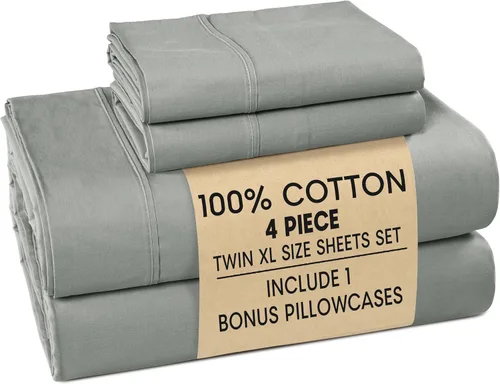 Miniatura 83 de Casa Platino Sábanas de cama individual XL, sábanas de 100 % algodón con 2 fundas de almohada, tejido percal crujiente y sensación acogedora, verde
