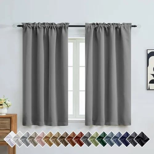 Miniatura 103 de OVZME Cortinas opacas turquesa para tratamiento de ventanas pequeñas, cortinas cortas con bloqueo de luz para ventana de cocina sobre el fregadero