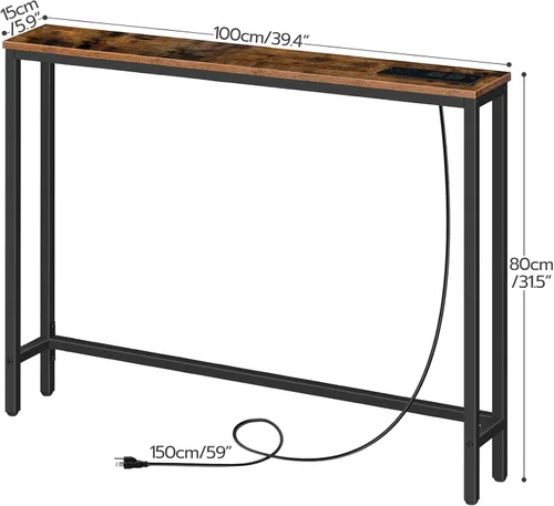 Miniatura 3 de HOOBRO Mesa consola delgada de 39.4 pulgadas con toma de corriente, mesa detrás del sofá de 5.9 pulgadas con estación de carga, mesa de sofá
