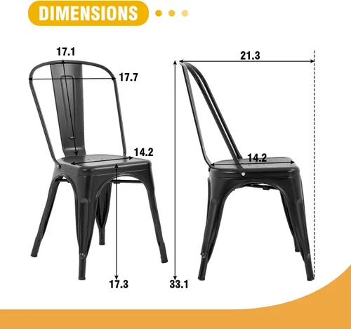 Miniatura 3 de PayLessHere Juego de 2 sillas de comedor modernas de metal industrial, 18 pulgadas, color negro, apilables, capacidad de peso de 330 libras