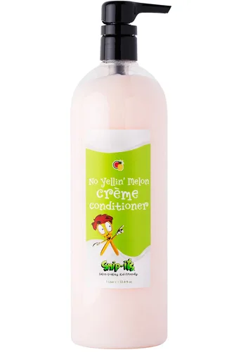 Snip-its No Yellin' Melon - Acondicionador natural para niños de 1 litro con bomba superior, nutre y restaura el cabello de los nadadores, Bomba de