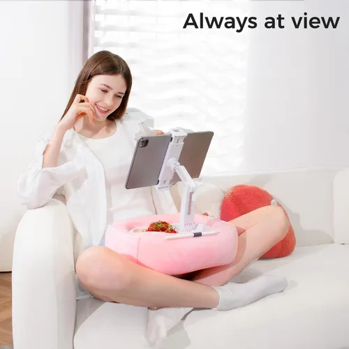 Miniatura 8 de Soporte de almohada para tableta, soporte ajustable para Kindle con 2 cuencos para aperitivos, soporte ajustable para iPad de 360° para cama