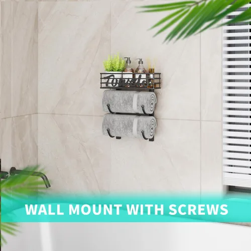Miniatura 5 de HapiRm Toalleros para almacenamiento de baño, 3 niveles sobre la puerta y montaje en pared, organizador de toallas enrollado con cesta de estante