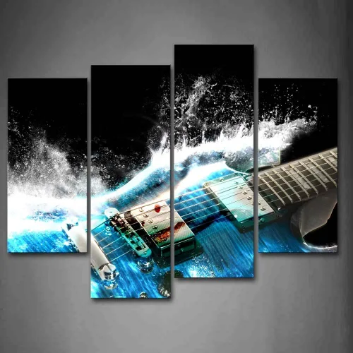 Guitarra en azul y olas se ve hermosa pintura de arte de pared la imagen impresión en lienzo imágenes musicales para decoración del hogar regalo de