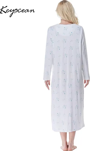 Miniatura 2 de Keyocean Elegantes camisones para mujer, suaves, 100% algodón, cómodos, ligeros, de manga larga, para mujeres mayores