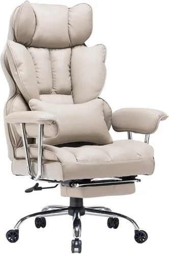 Miniatura 8 de Efomao Silla de Oficina Grande y Alta 400lbs – Silla de Oficina Ejecutiva de Cuero PU con Soporte Lumbar y Reposapiés, Silla de Computadora de Gris