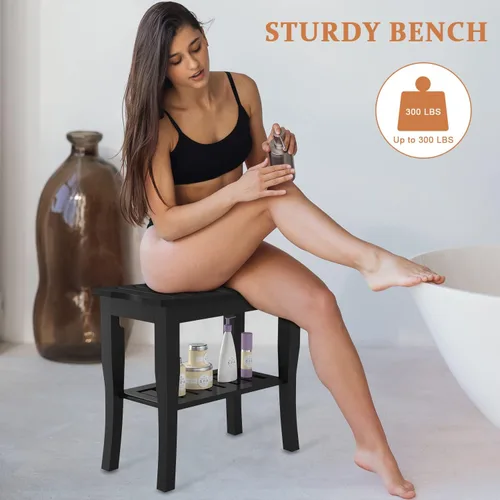 Miniatura 2 de Domax Bancos de ducha de bambú para ducha interior, asiento de banco de baño, taburete de ducha de madera impermeable con estante de almacenamiento
