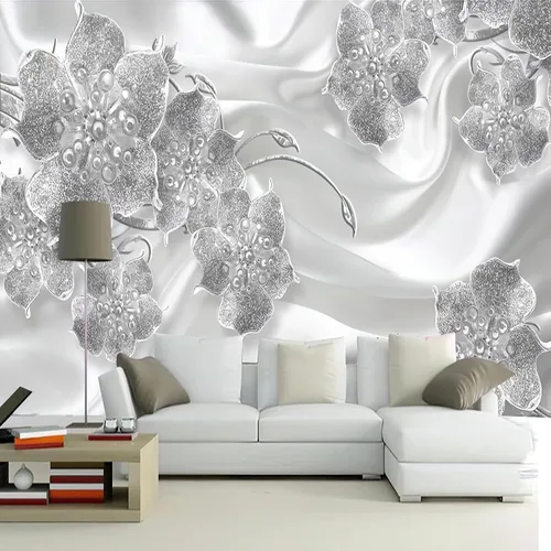 Papel tapiz fotográfico 3D de flores de diamante plateado de lujo, papel tapiz removible, decoración de pared para sala de estar, dormitorio, fondo