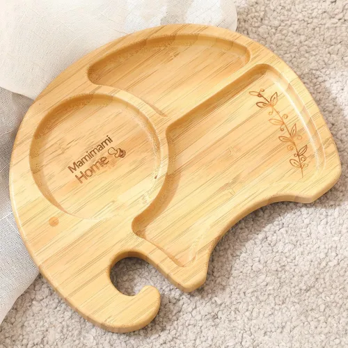 Miniatura 3 de Mamimami Home Placas de succión de bambú para bebés, platos de alimentos que alimentan para placa de destete LED, utensilios para bebés, sin BPA