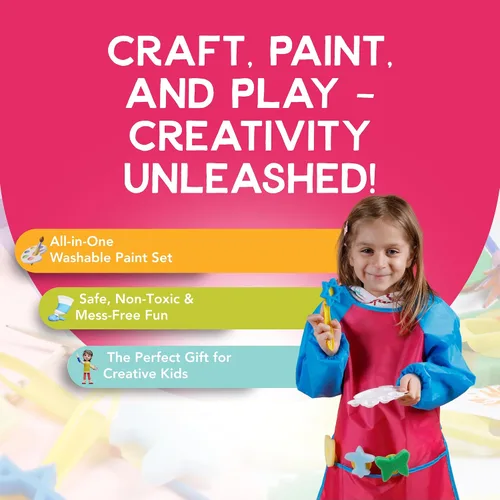 Miniatura 5 de Incraftables Juego de pintura de dedos lavable para niños, 65 piezas, pintura lavable no tóxica para niños pequeños, incluye delantal, esponjas