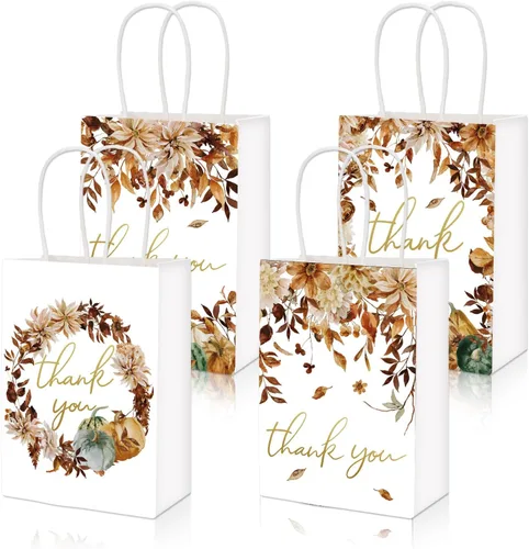 AnyDesign 12 bolsas de regalo de agradecimiento de hojas de otoño con asa, bolsa de papel de otoño de lámina dorada para Acción de Gracias, boda,