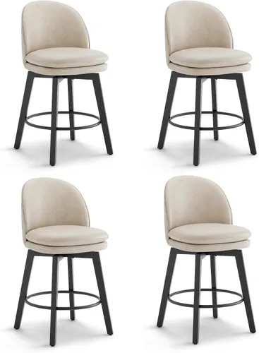 Miniatura 16 de Taburetes de Bar de Altura de Mostrador de 26 pulgadas Tapizados Giratorios con Respaldo y Patas de Madera para Isla de Cocina, Juego de 2, Tela