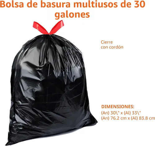 Miniatura 3 de Amazon Basics Bolsas de basura multiusos con cordón, 30 galones, 50 unidades (anteriormente Solimo)