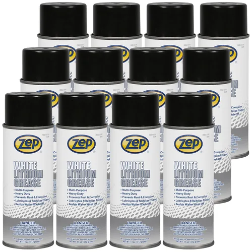Zep Grasa de litio blanca 11 oz 331701 (Caja de 12) Lubricante en aerosol multiusos para todas las aplicaciones de metal a metal