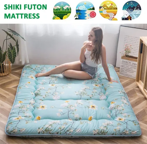 Miniatura 3 de Shiki - Colchón de futón japonés, colchón grueso de suelo, almohadilla de dormir enrollable con funda lavable para dormitorio de invitados, Flor