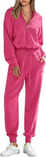 Miniatura 141 de PRETTYGARDEN Conjunto de suéter de 2 piezas para mujer, sudadera con cremallera, pantalones deportivos, ropa casual
