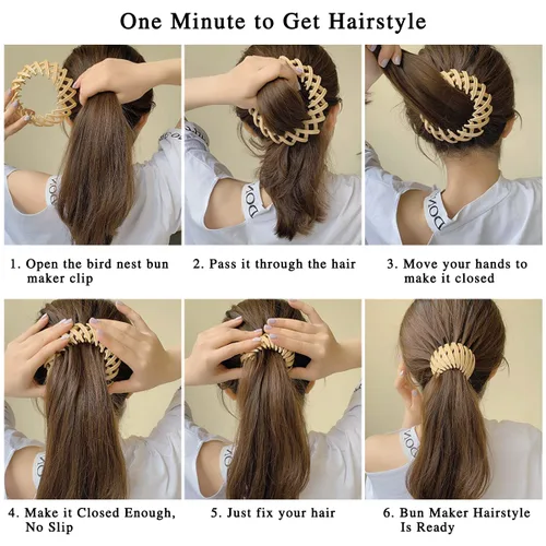 Miniatura 6 de TOBATOBA Bird Nest - Pinza mágica para el cabello, 5 unidades, plástico mate, horquilla expandible para cabello fino, soporte para cola de caballo