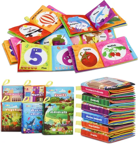 Dr.Rapeti Libros de Tela Suave Libros para Bebés Libros de Baño Paquete de 6 para Bebé Infante Niño Pequeño Niños Arrugados Chirriantes Lavables