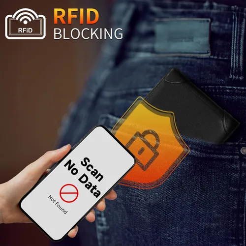 Miniatura 3 de Swallowmall Cartera de piel con bloqueo Rfid para hombre, billetera plegable con tarjeta extraíble, 2 ventanas para identificación, 10 ranuras