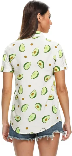 Miniatura 2 de Aeslech Camisa hawaiana ligera con estampado de girasol, limón y aguacate para mujer