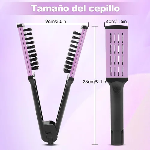 Miniatura 6 de ZJchao Peine de doble cepillo para alisar el cabello, cepillo de cerdas de doble extremo, peine alisador de abrazadera, resistente a altas