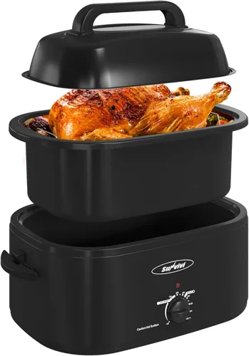 Sunvivi Horno Asador Eléctrico de 22 Cuartos para Pavo con Tapa, Asadores Eléctricos con Bandeja Extraíble, Asador Grande, Tapa Visible y de