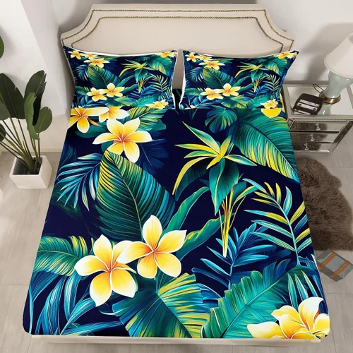 Miniatura 6 de Juego de ropa de cama de flores de hibisco, sábanas de plantas florales tropicales, sábana bajera botánica de Althea Shrubalthea, decoración de ropa