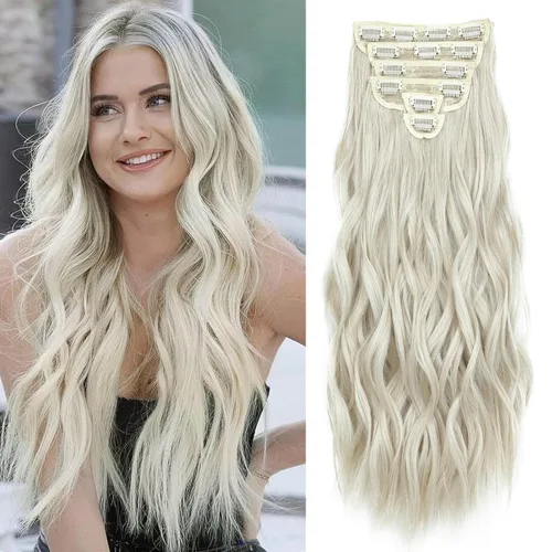 Miniatura 11 de Extensiones de cabello con clip para mujer, negro natural con reflejos marrones, 20 pulgadas, 6 piezas, extensiones de cabello largo, ondulado