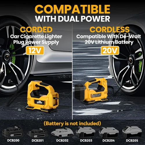 Miniatura 4 de Inflador de neumáticos inalámbrico Compresor de aire para batería DeWalt de 20 V máximo, bomba de aire portátil de mano de luz LED de 150 PSI