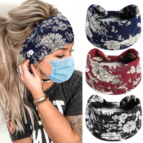 Miniatura 9 de Diadema con botones bohemios, bandas anchas anudadas, diademas elásticas para enfermeras, bandas para la cabeza para mujeres, para entrenamiento