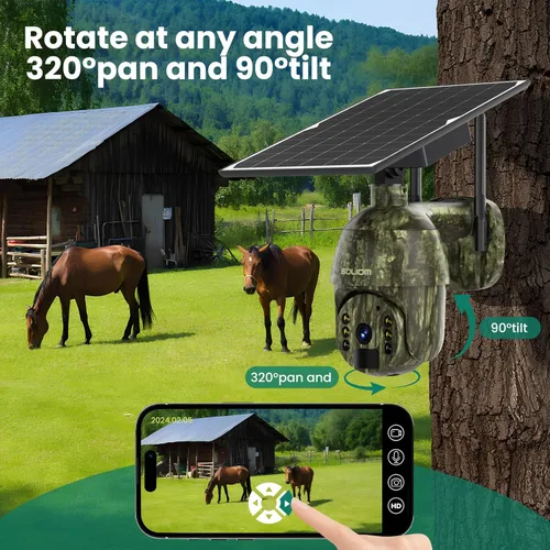 Miniatura 5 de SOLIOM S600 4G LTE Cámaras de seguridad celulares inalámbricas para exteriores, cámara de seguridad solar con inclinación panorámica de 360 °