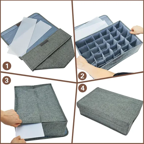 Miniatura 7 de PINGMIC Organizador Divisor de Calcetines Gris 1 Paquete con Tapa - Almacenamiento Plegable para Closet de 30 Celdas, Organizador de Corbatas