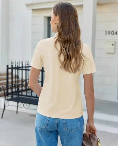 Miniatura 3 de Gleeivy Camisas con botones para mujer, ajustadas, de manga corta, elásticas, para el trabajo, sin arrugas, blusas de oficina