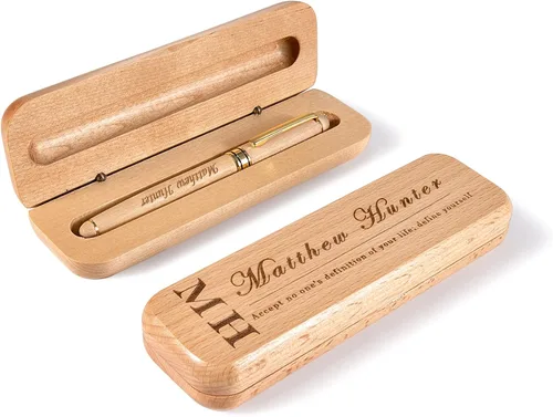 Miniatura 2 de Bivei Regalo de bolígrafo grabado para mujeres y hombres, juego de bolígrafos y lápices personalizados en madera de arce, juego de 2 bolígrafos
