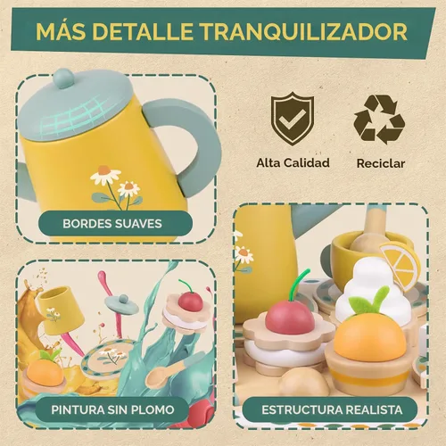 Miniatura 4 de Juegos de té para niños pequeños de 3 a 5 años, regalo de cumpleaños para niñas, princesa de 3 años, fiesta de madera, juguetes de alimentos
