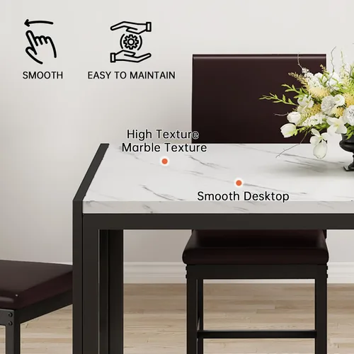 Miniatura 8 de Recaceik juego de mesa de comedor para 4, mesa de cocina y sillas, mesa de comedor de mármol sintético con 4 juegos de cuero PU para comedor