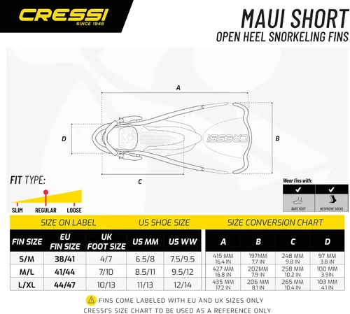 Miniatura 5 de Cressi Adult Short Adjustable Swim Fins- Light and Ideal for Traveling- Can be Worn Barefoot - Maui Short - Made in Italy