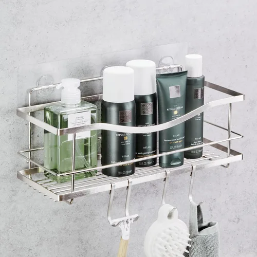 KINCMAX Organizador de ducha de alta calidad, organizador de ducha autoadhesivo con 4 ganchos, estante de ducha de acero inoxidable a prueba de
