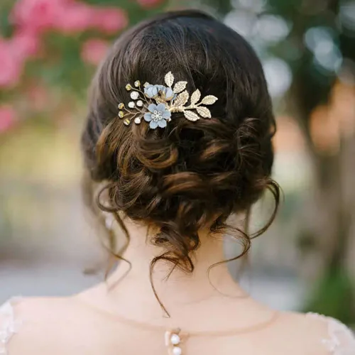 Miniatura 3 de inSowni - Juego de 20 peines laterales elegantes de color azul polvoriento con flores para novias, accesorios para el cabello para bodas, pinzas